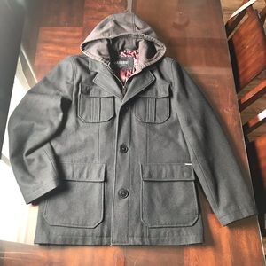 Guess Wool Blend Pea Coat with detachable hood